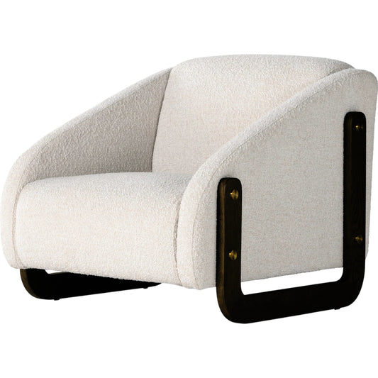 Bevan Chair by Four Hands in knoll natural, matte brown, brass cap. Made from 95% polyester, 5% acrylic, solid oak, stainless steel in a modern style.