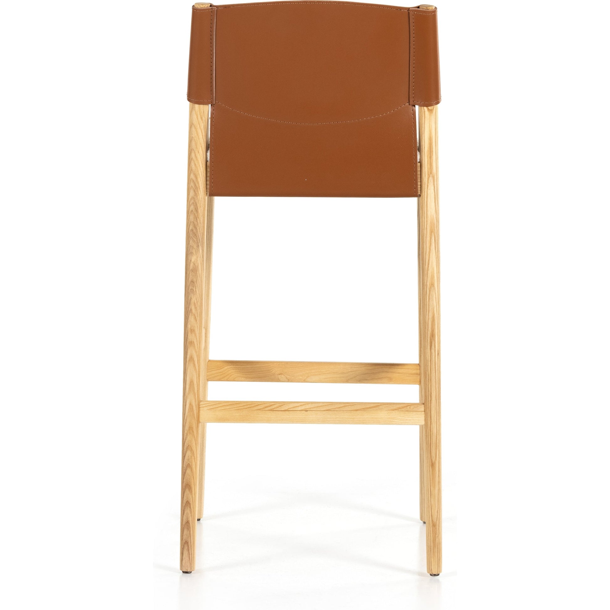 Lulu Bar Stool by Four Hands in espresso leather, cardiff cream. Made from 100% polyester, solid ash, 70% split leather, 30% polyvinyl chloride (pvc) in a modern style.