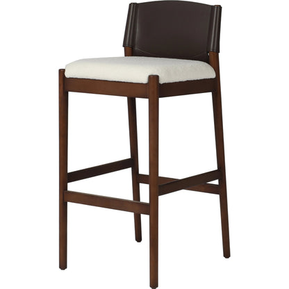 Lulu Bar Stool by Four Hands in espresso leather, cardiff cream. Made from 100% polyester, solid ash, 70% split leather, 30% polyvinyl chloride (pvc) in a modern style.