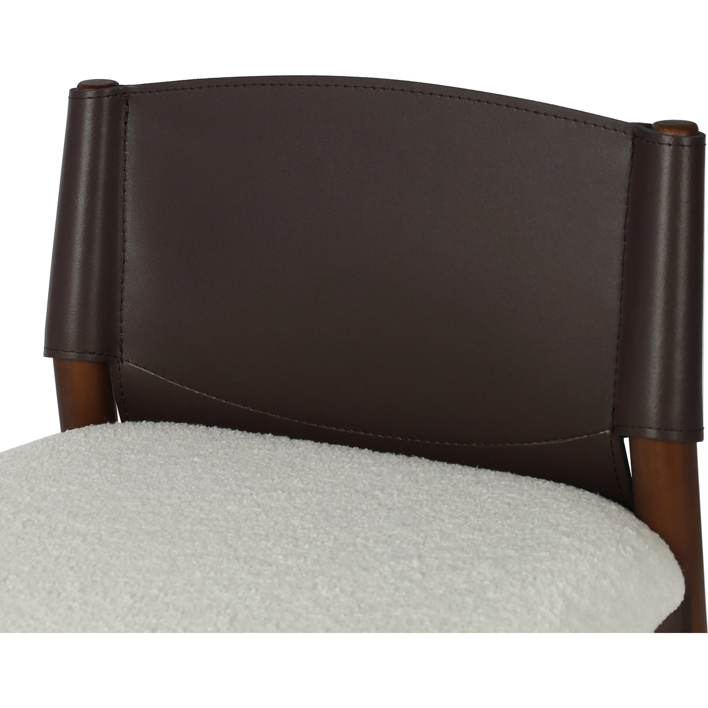 005 SI-1980530 | Closeup | Lulu Bar Stool by Four Hands in espresso leather, cardiff cream. Made from 100% polyester, solid ash, 70% split leather, 30% polyvinyl chloride (pvc) in a modern style.