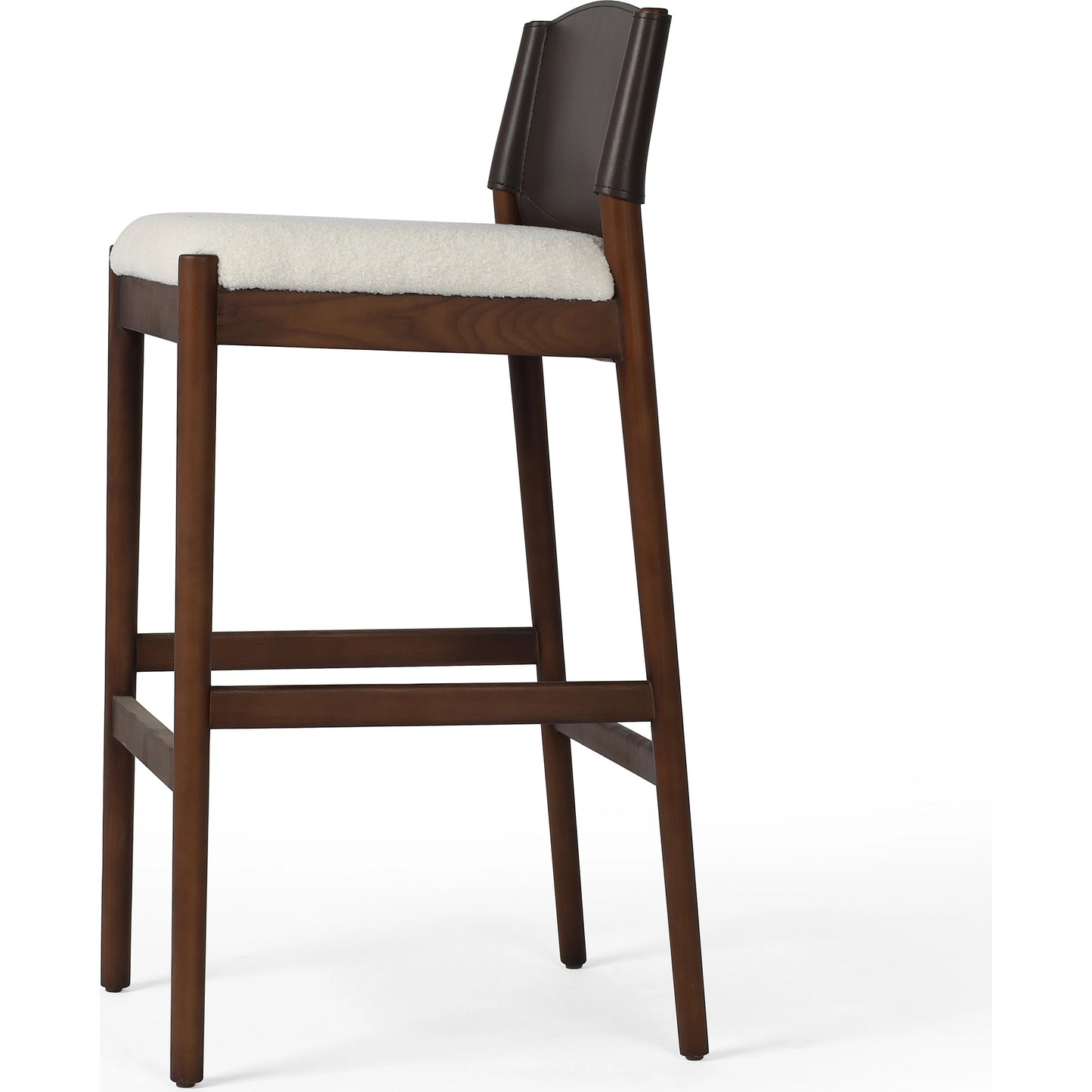 002 SI-1980530 | Additional Silo | Lulu Bar Stool by Four Hands in espresso leather, cardiff cream. Made from 100% polyester, solid ash, 70% split leather, 30% polyvinyl chloride (pvc) in a modern style.