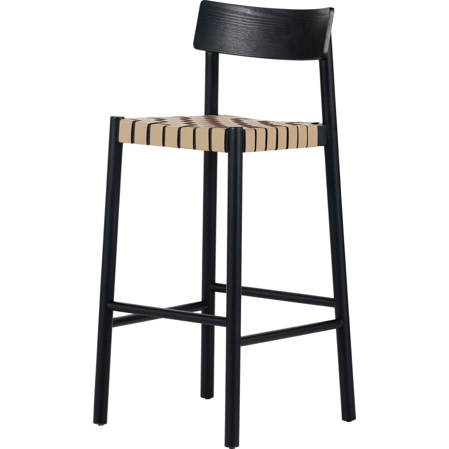 002 SI-1799233 | Primary Silo | Heisler Bar Stool by Four Hands in black. Made from 70% split leather, 30% polyvinyl chloride (pvc), solid ash, ash veneer in a modern style.
