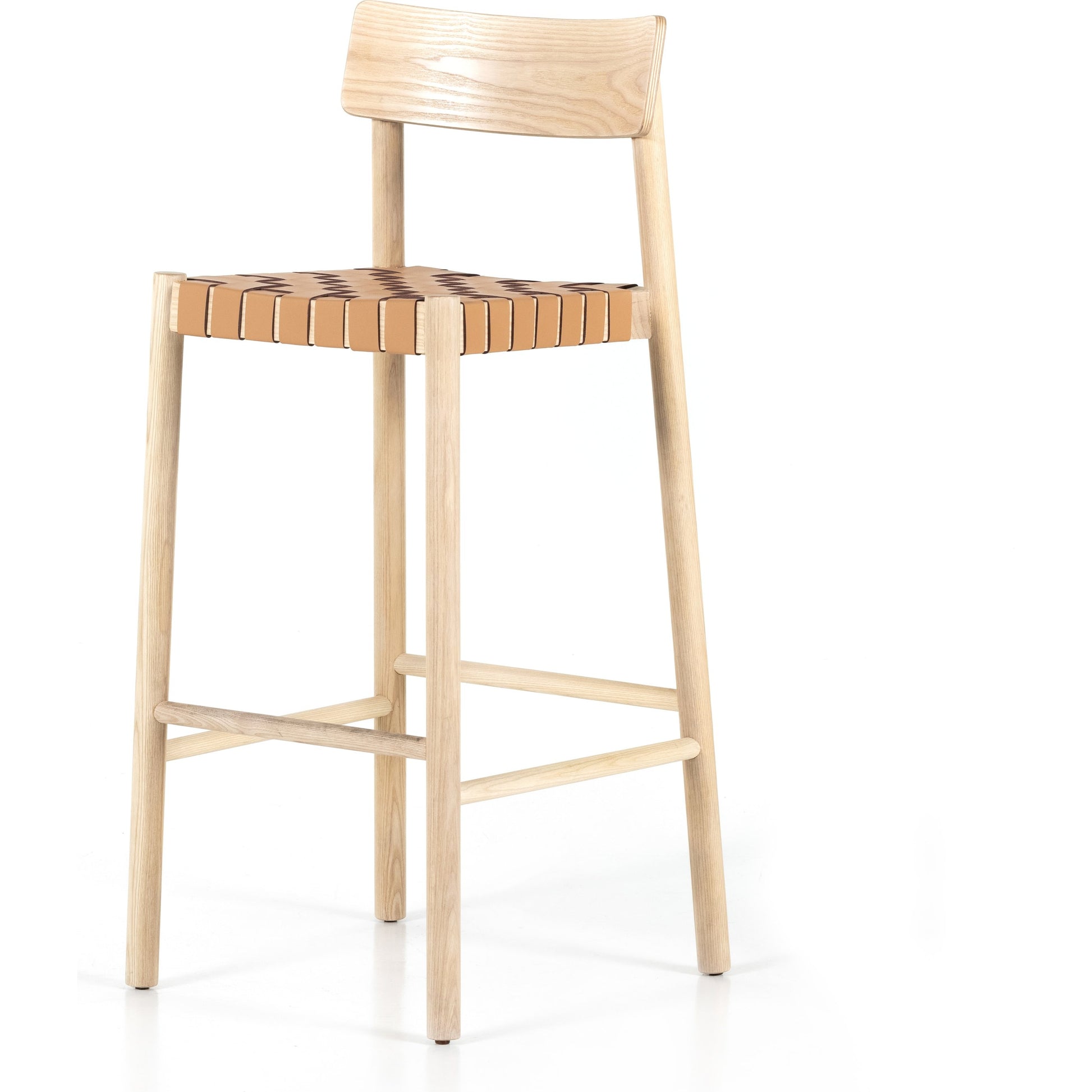 Heisler Bar Stool by Four Hands in black. Made from 70% split leather, 30% polyvinyl chloride (pvc), solid ash, ash veneer in a modern style.