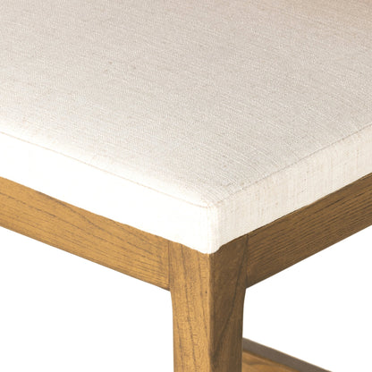 Sem Counter Stool by Four Hands in palermo butterscotch, lamont nettlewood, halcyon ivory. Made from 92% polyester, 8% flax, linen, solid nettlewood, top grain leather in a modern style.