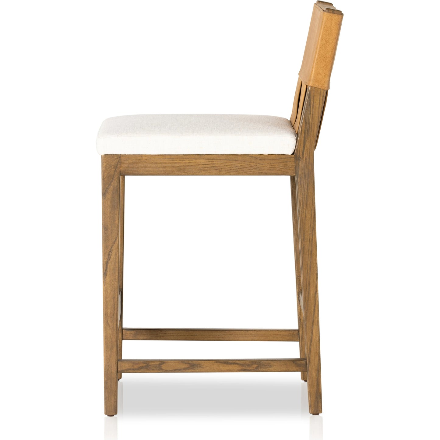 004 SI-1977782 | Additional Silo | Sem Counter Stool by Four Hands in palermo butterscotch, lamont nettlewood, halcyon ivory. Made from 92% polyester, 8% flax, linen, solid nettlewood, top grain leather in a modern style.