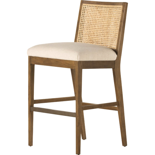 000 SI-1901240 | Primary Silo | Antonia Cane Armless Bar Stool by Four Hands in savile flax, toasted parawood, brass kickplate. Made from 92% polyester, 8% flax, linen, solid parawood, iron in a coastal style.