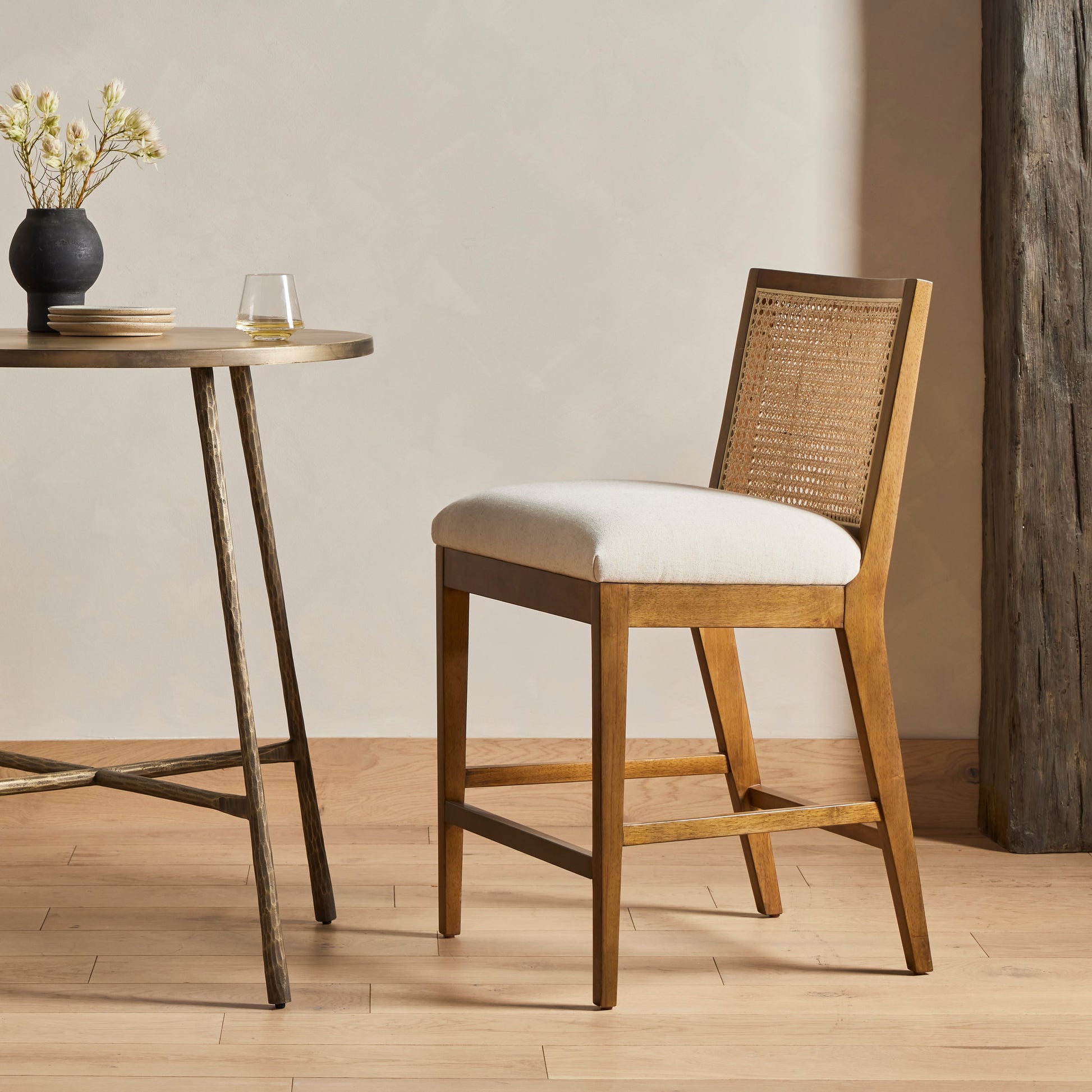 Antonia Cane Armless Bar Stool by Four Hands. Made from unique in a coastal style.