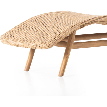 Portia Outdoor Chaise by Four Hands. Made from 100% polyethylene, solid teak, iron in a coastal style.