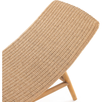 Portia Outdoor Chaise by Four Hands. Made from 100% polyethylene, solid teak, iron in a coastal style.