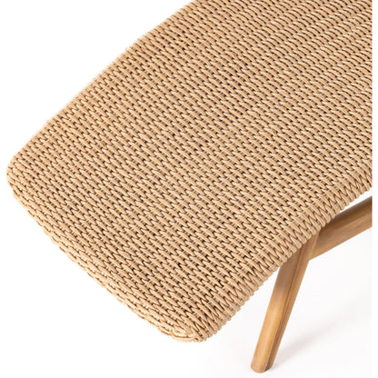 Portia Outdoor Chaise by Four Hands. Made from 100% polyethylene, solid teak, iron in a coastal style.