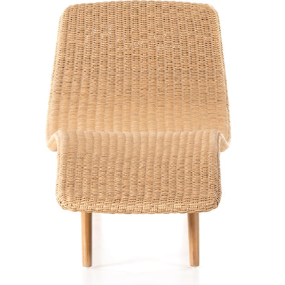 Portia Outdoor Chaise by Four Hands. Made from 100% polyethylene, solid teak, iron in a coastal style.