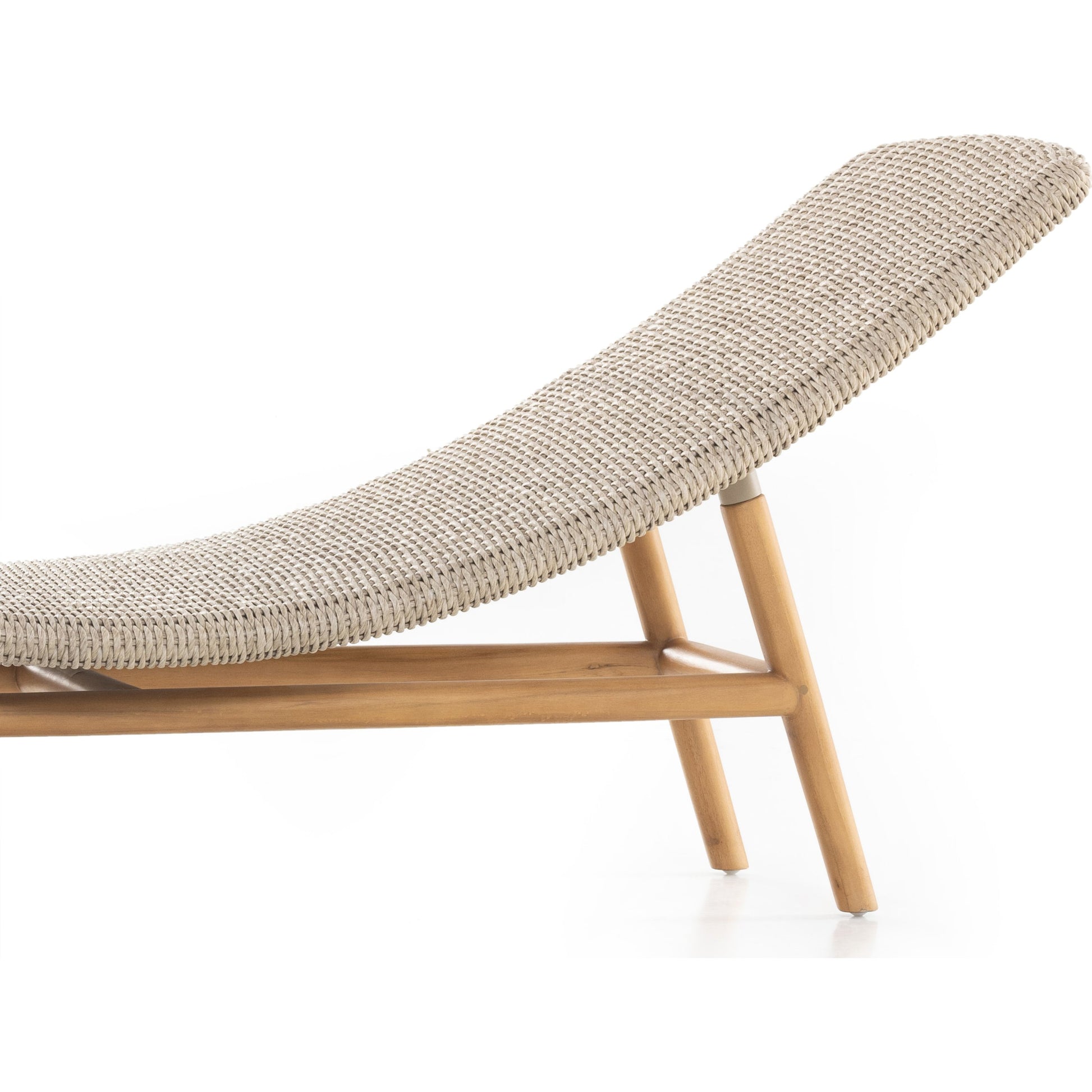 Portia Outdoor Chaise by Four Hands. Made from 100% polyethylene, solid teak, iron in a coastal style.