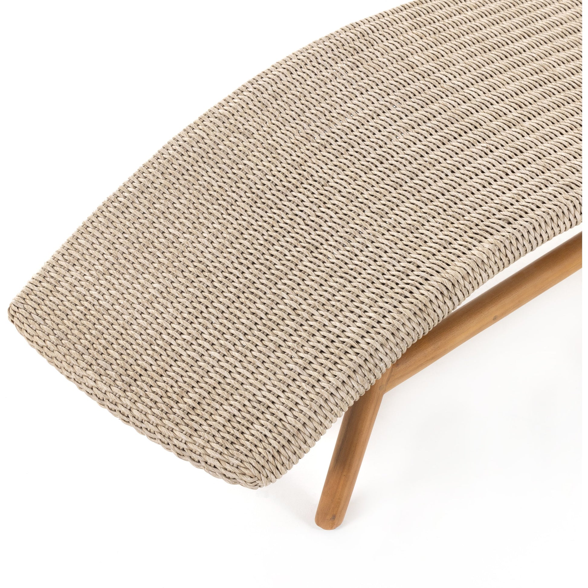 Portia Outdoor Chaise by Four Hands. Made from 100% polyethylene, solid teak, iron in a coastal style.