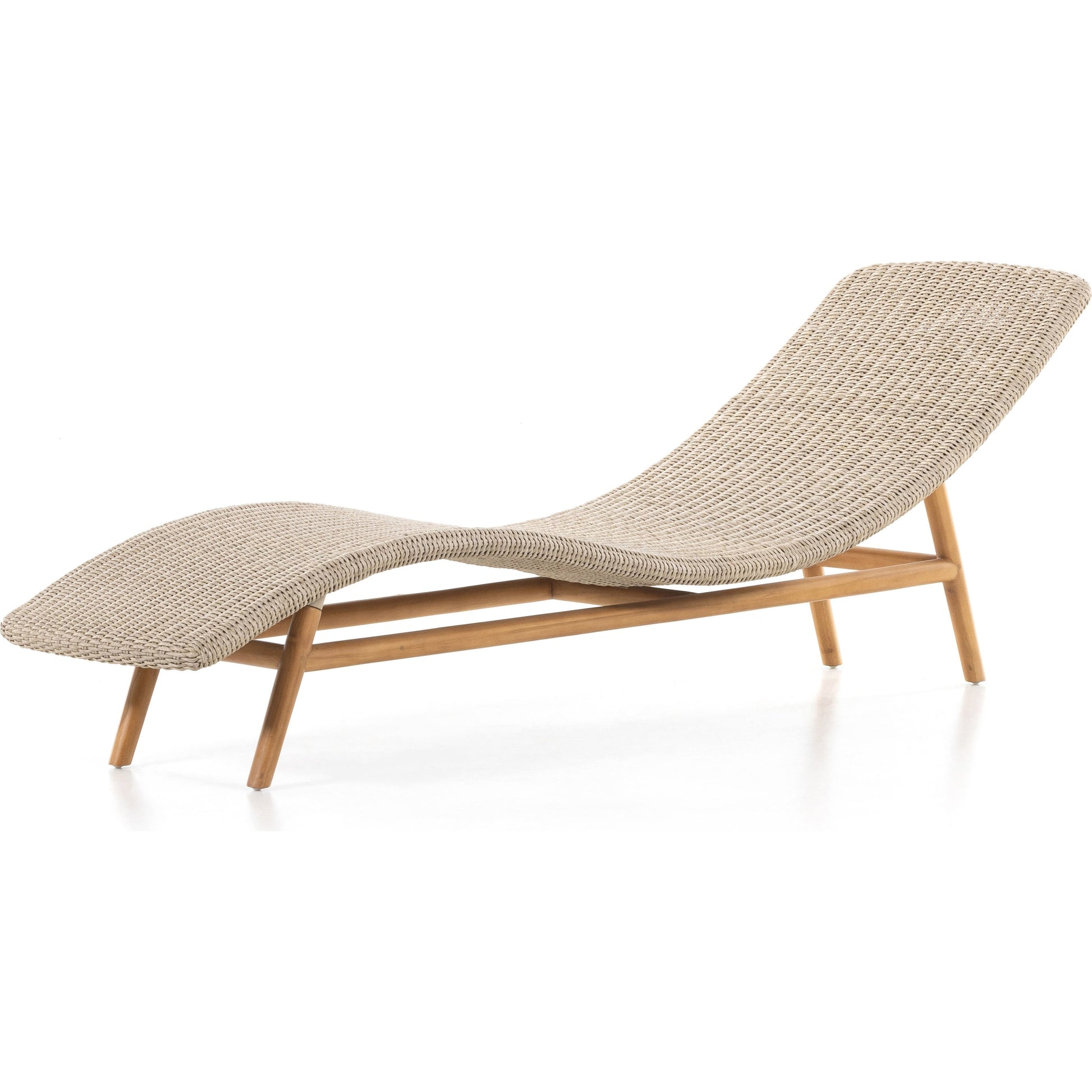 Portia Outdoor Chaise by Four Hands. Made from 100% polyethylene, solid teak, iron in a coastal style.