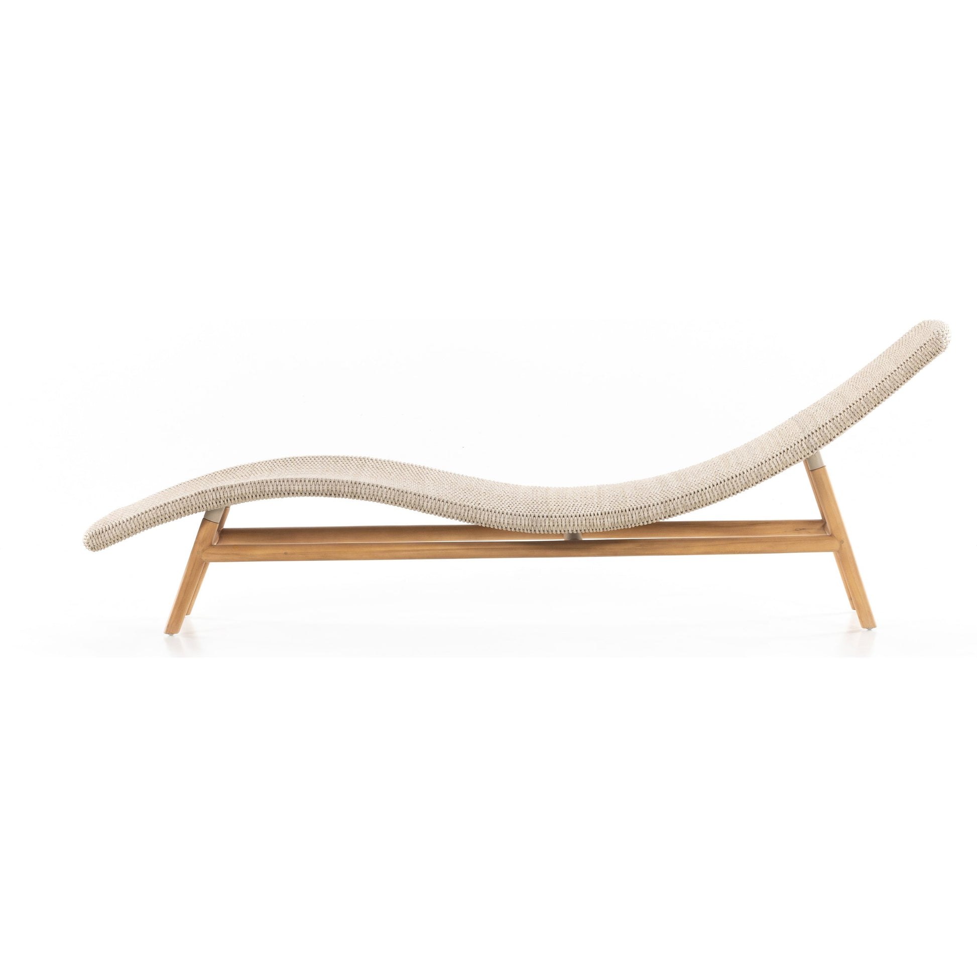 Portia Outdoor Chaise by Four Hands. Made from 100% polyethylene, solid teak, iron in a coastal style.
