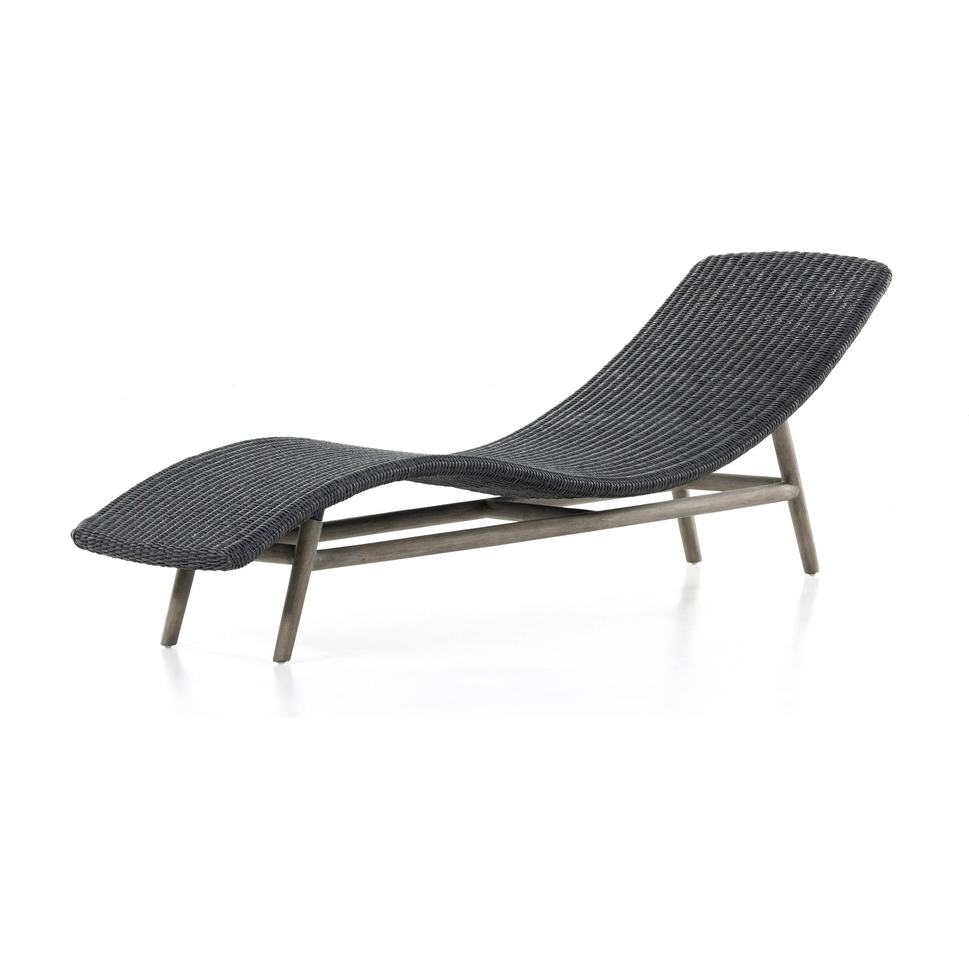 Portia Outdoor Chaise by Four Hands. Made from 100% polyethylene, solid teak, iron in a coastal style.