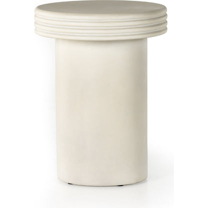 Grecia Outdoor End Table by Four Hands in white. Made from concrete in a modern style.