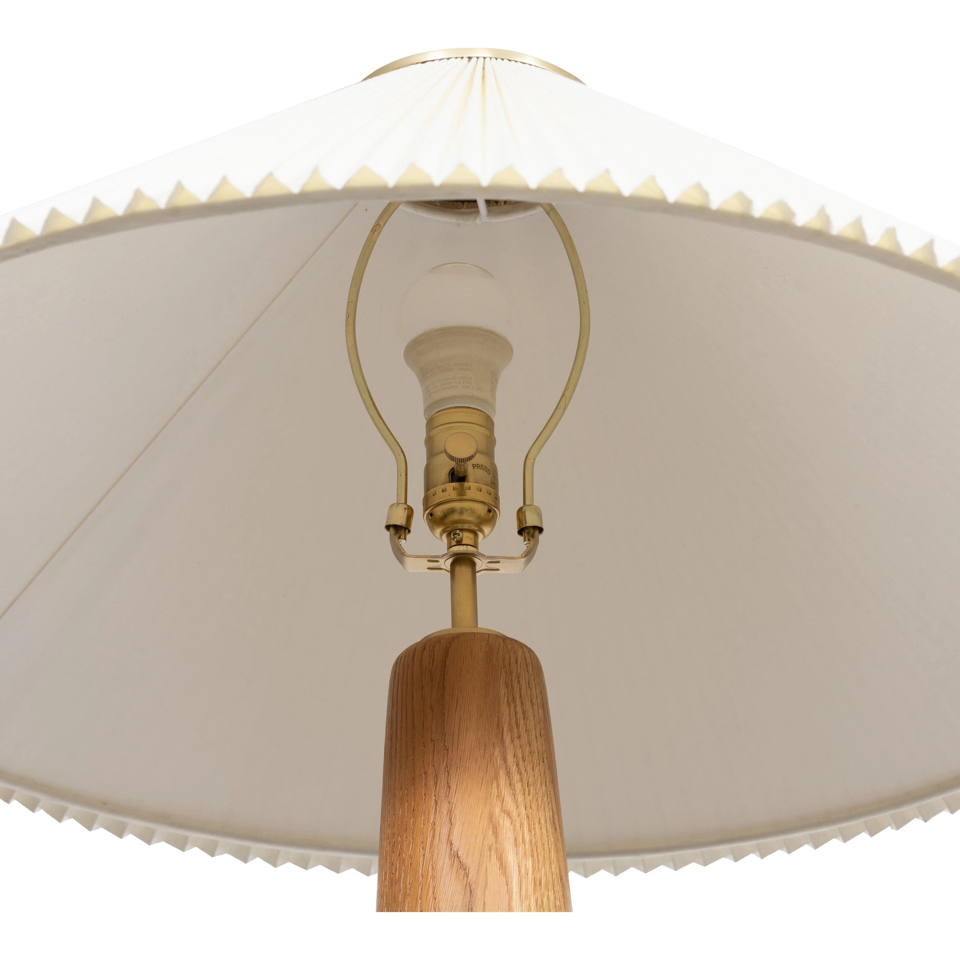 Nora Floor Lamp by Four Hands in light oak. Made from solid oak, 100% flax, linen, steel plating in a modern style.