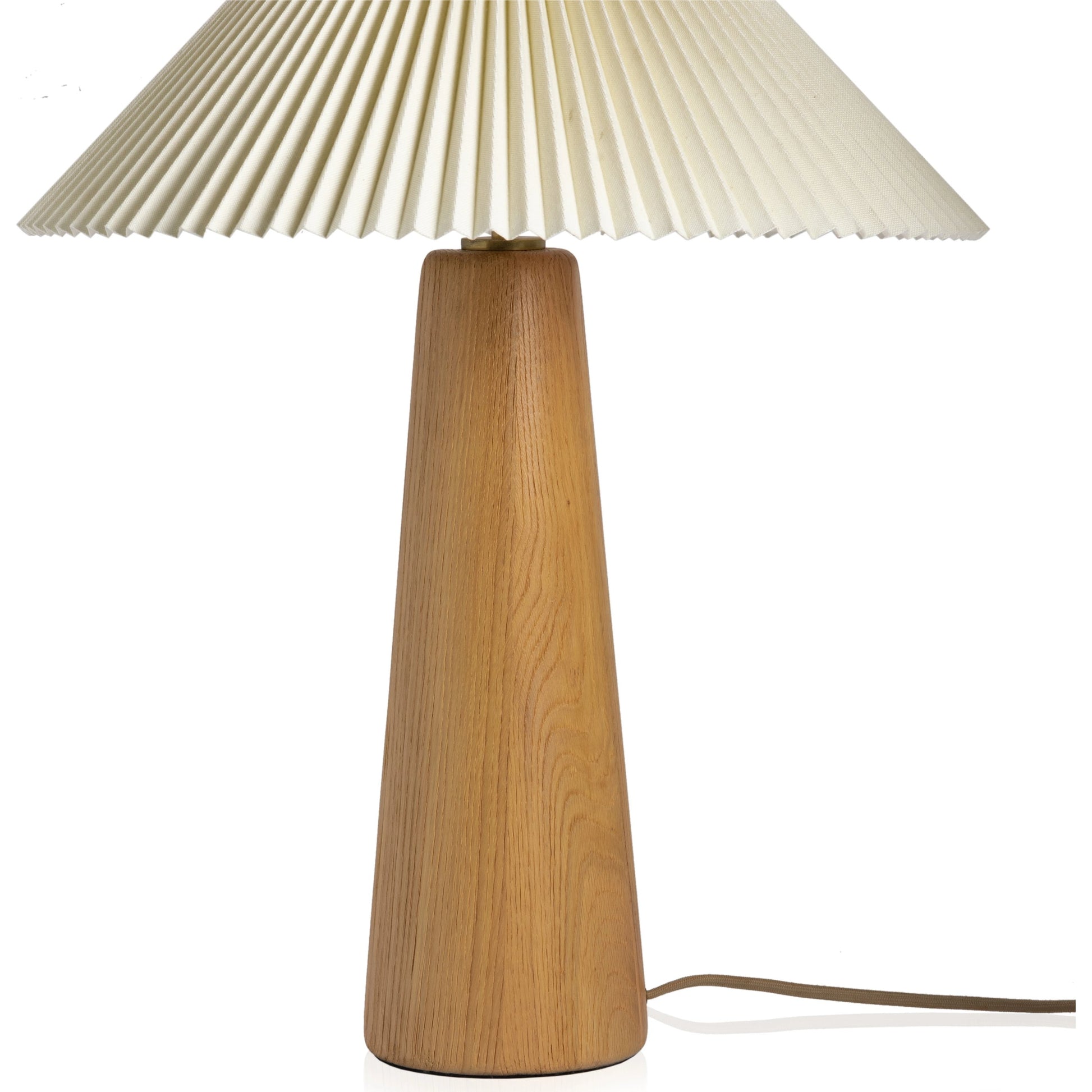 Nora Table Lamp by Four Hands in light oak. Made from solid oak, 100% flax, linen, steel plating in a modern style.