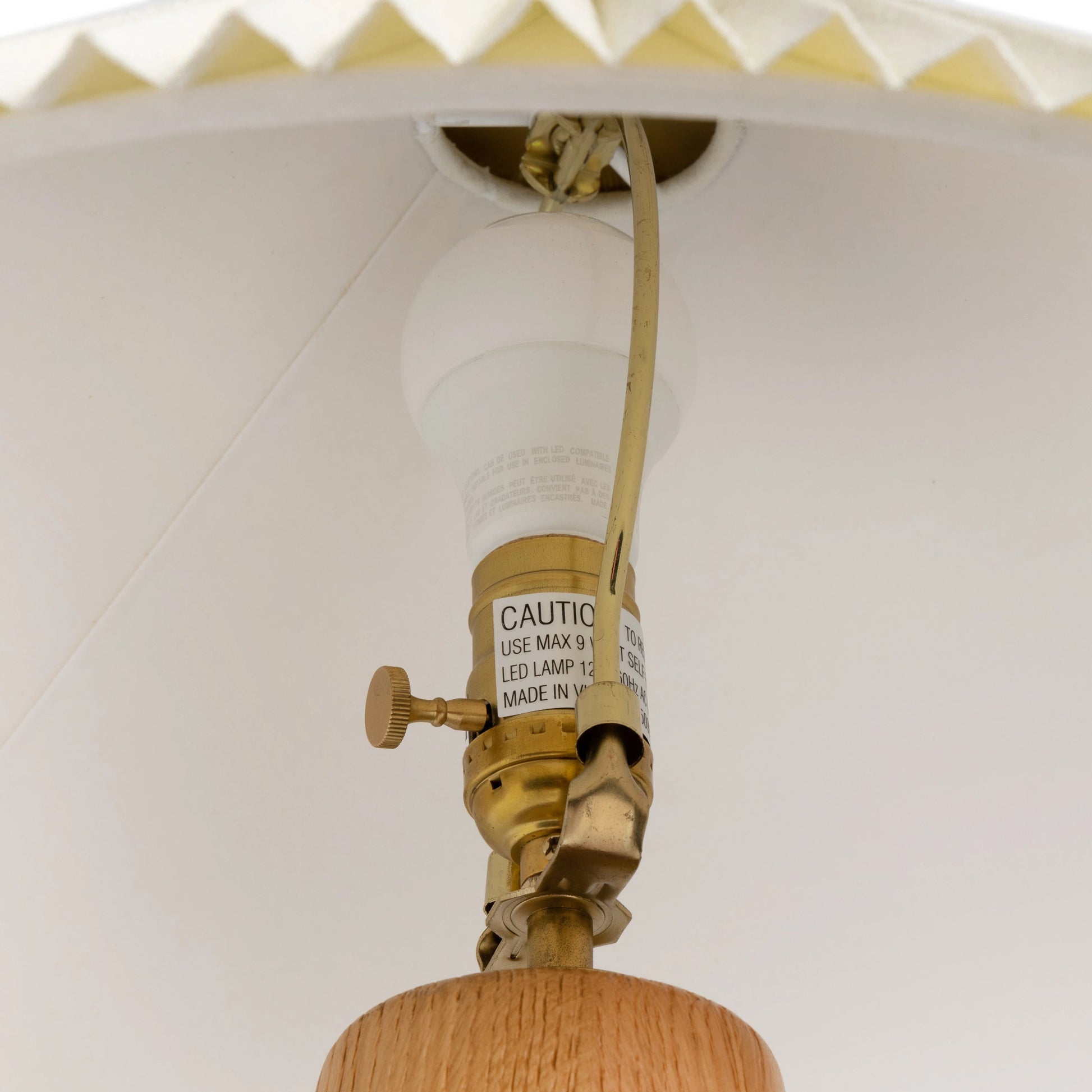 Nora Table Lamp by Four Hands in light oak. Made from solid oak, 100% flax, linen, steel plating in a modern style.