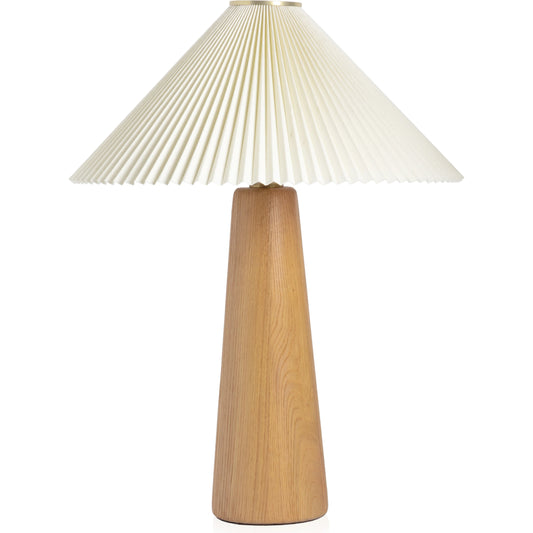 Nora Table Lamp by Four Hands in light oak. Made from solid oak, 100% flax, linen, steel plating in a modern style.