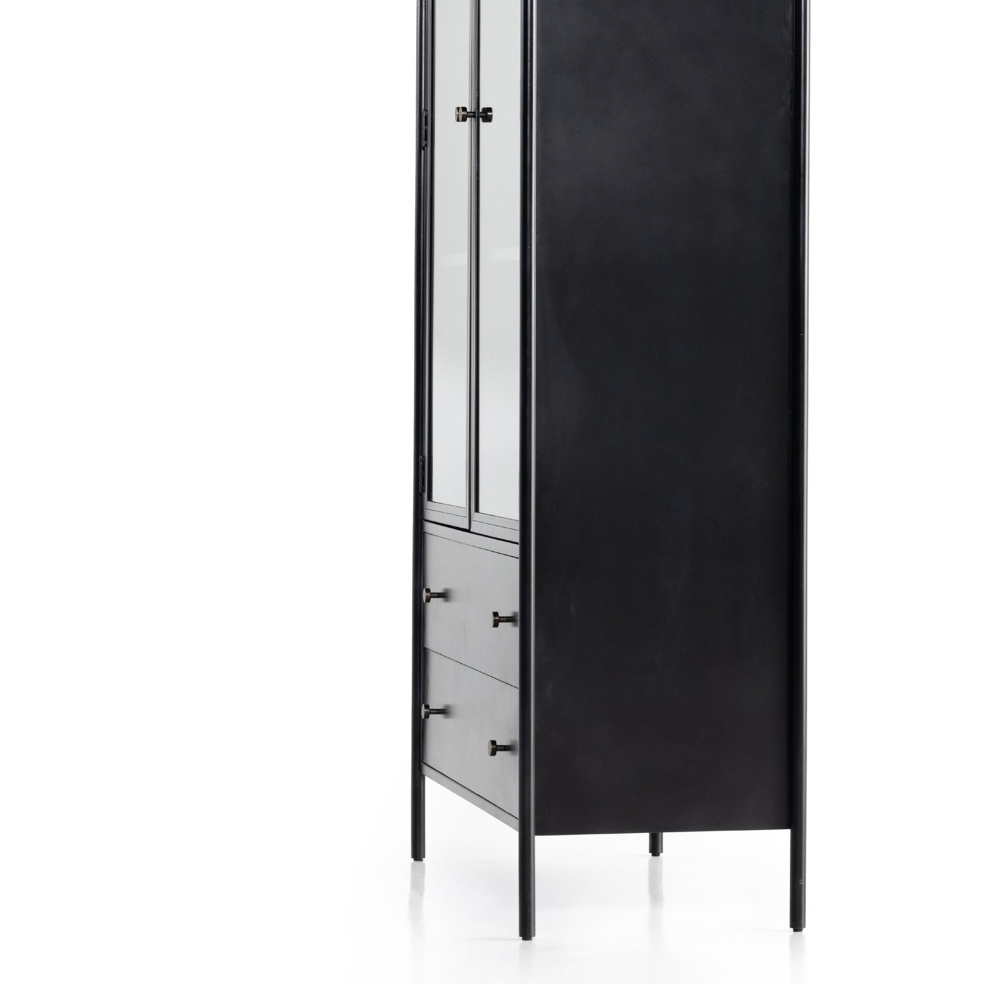 Soto Cabinet by Four Hands in black. Made from iron, glass in a modern style.