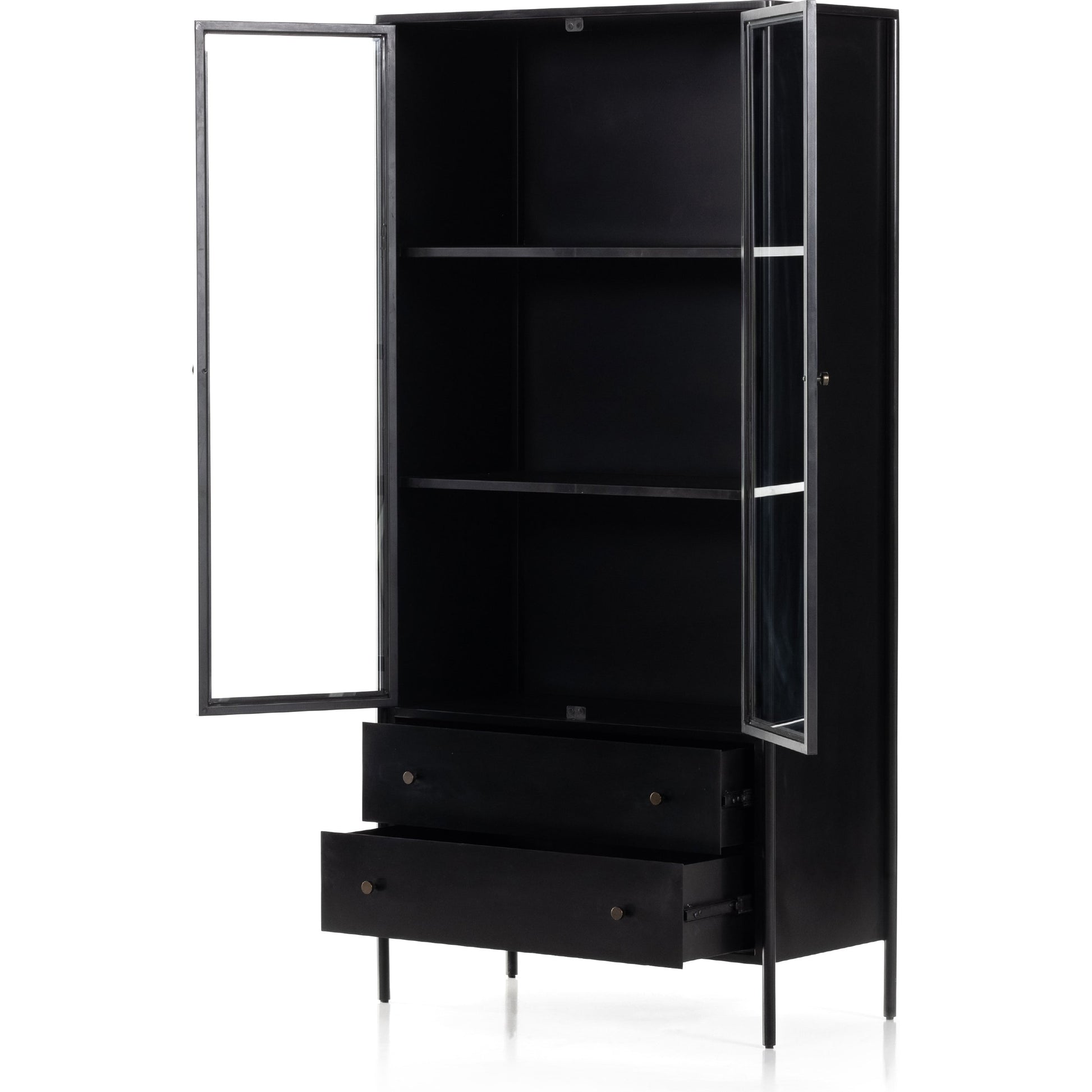 Soto Cabinet by Four Hands in black. Made from iron, glass in a modern style.