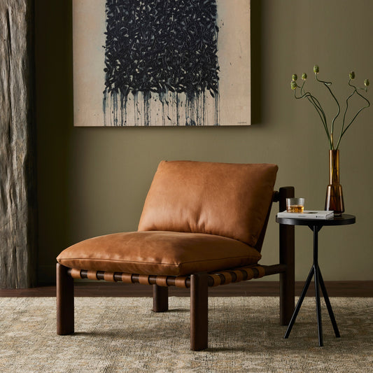 Shelton Chair by Four Hands in palermo cognac and terra brown parawood. Made from top grain leather, solid parawood in a modern style.