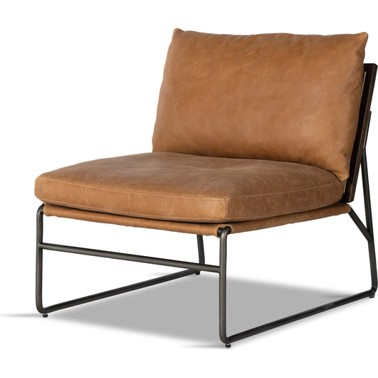 Elias Chair by Four Hands in light natural cane, palermo cognac, gunmetal, dark aged oak. Made from top grain leather, iron, solid oak in a modern style.