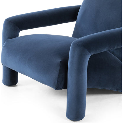 Jordy Chair by Four Hands in sapphire navy. Made from 92% polyester, 5% cotton, 3% latex, poplar plywood, 100% polyester in a modern style.