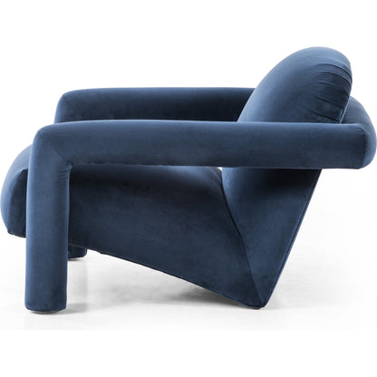 Jordy Chair by Four Hands in sapphire navy. Made from 92% polyester, 5% cotton, 3% latex, poplar plywood, 100% polyester in a modern style.