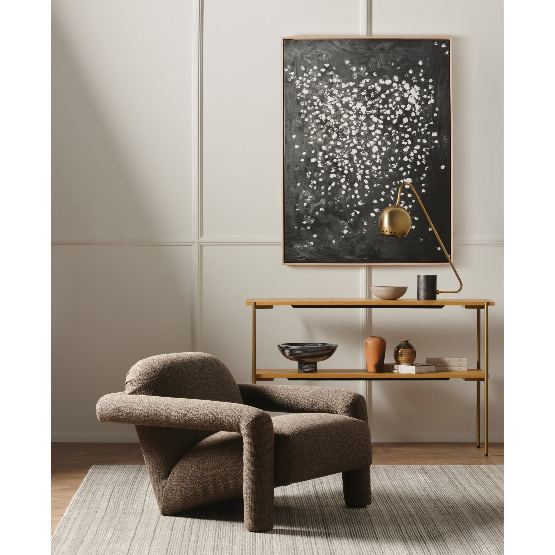 Jordy Chair by Four Hands in sapphire navy. Made from 92% polyester, 5% cotton, 3% latex, poplar plywood, 100% polyester in a modern style.