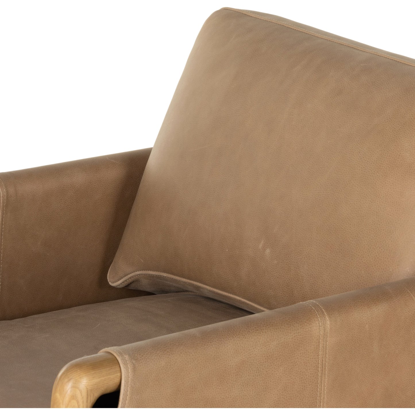 019 SI-1902841 | Closeup | Navarro Chair by Four Hands in palermo drift. Made from top grain leather, solid ash, 100% polyester in a modern style.