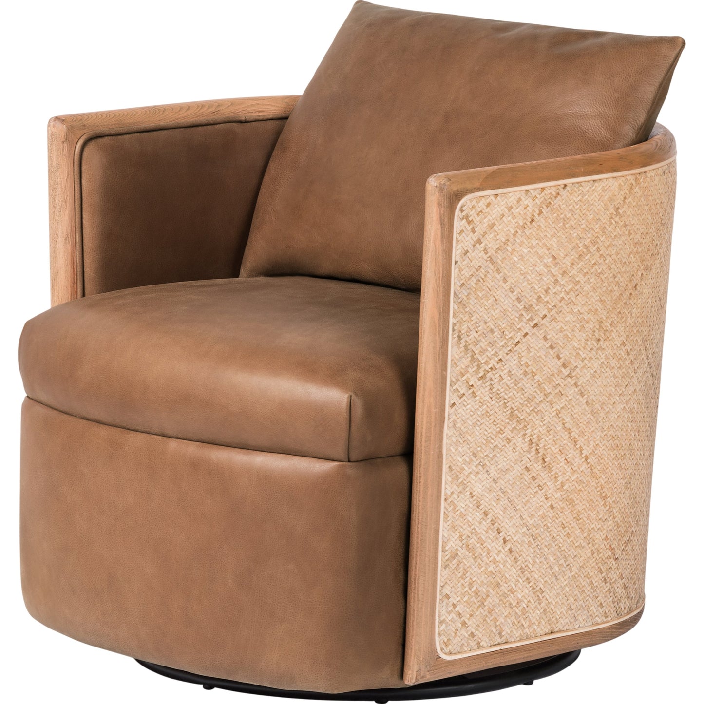 001 SI-1798581 | Primary Silo | Newbury Swivel Chair by Four Hands in palermo cognac. Made from top grain leather, solid beech, cane in a modern style.