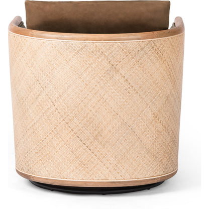 Newbury Swivel Chair by Four Hands in palermo cognac. Made from top grain leather, solid beech, cane in a modern style.