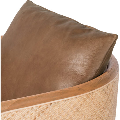 Newbury Swivel Chair by Four Hands in palermo cognac. Made from top grain leather, solid beech, cane in a modern style.