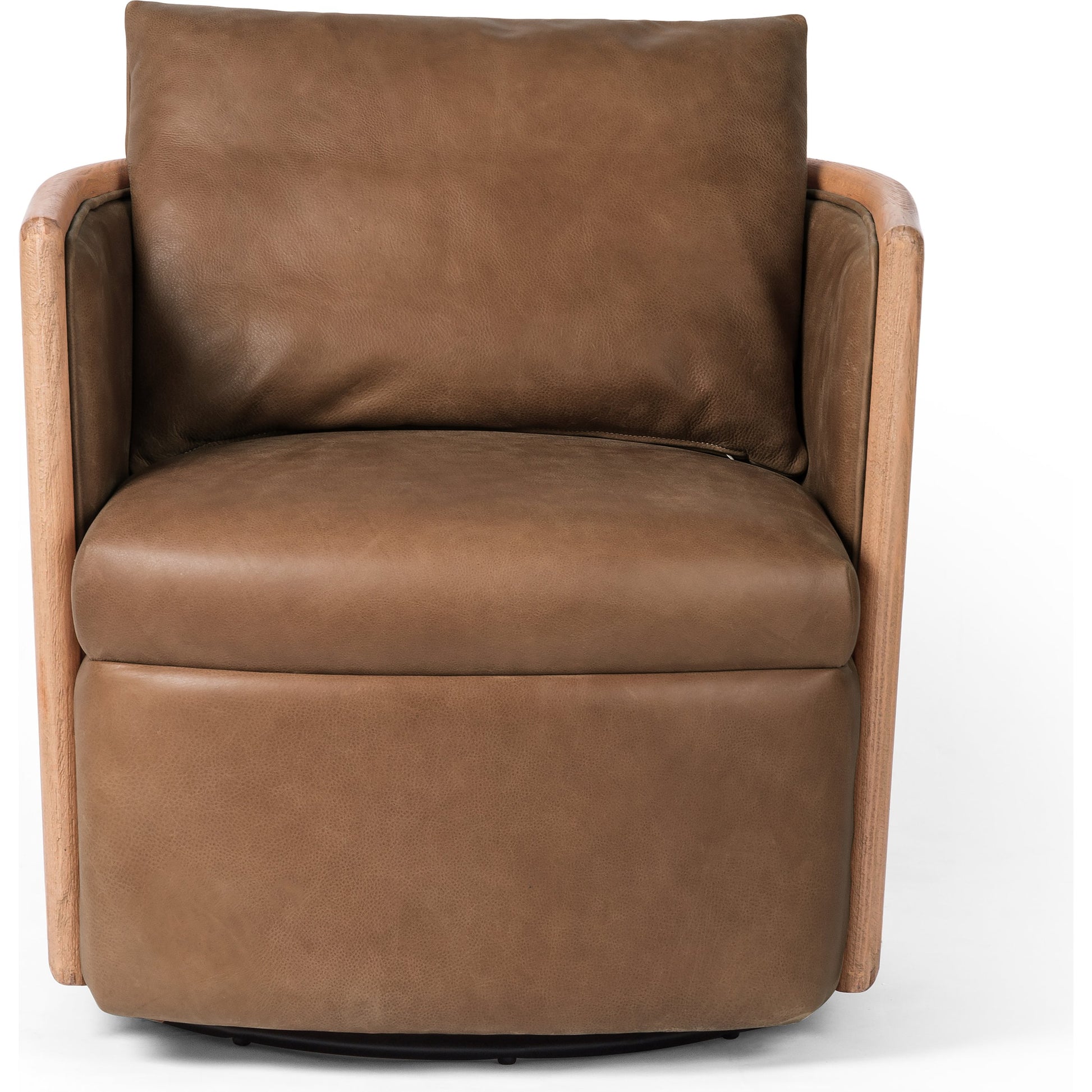 Newbury Swivel Chair by Four Hands in palermo cognac. Made from top grain leather, solid beech, cane in a modern style.
