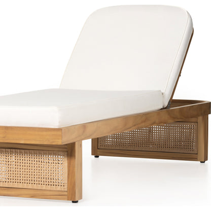 Merit Outdoor Chaise Lounge by Four Hands in natural ivory and natural teak. Made from 100% olefin, solid fsc®-certified teak, 100% polyethylene in a coastal style.