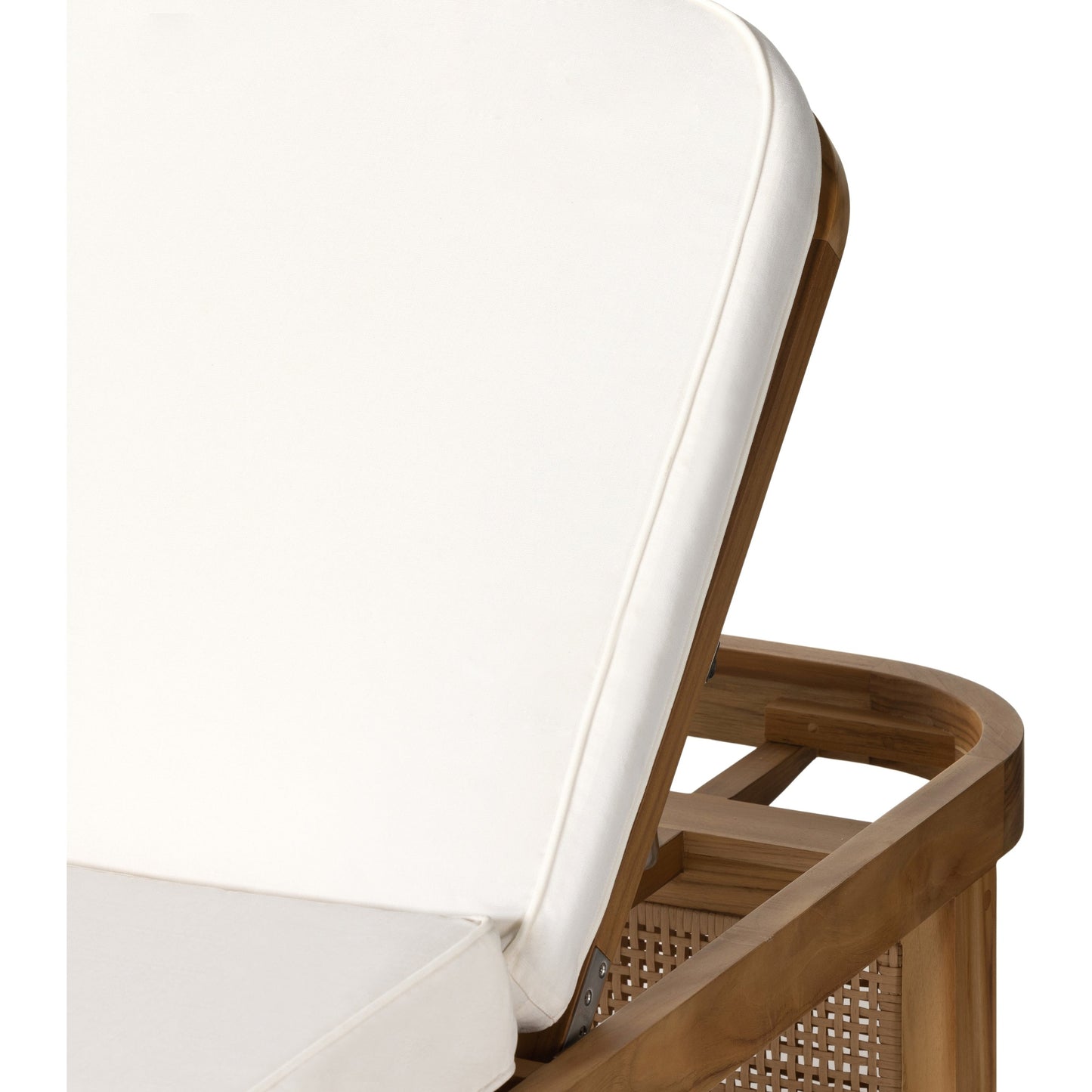 011 SI-1902452 | Additional Silo | Merit Outdoor Chaise Lounge by Four Hands in natural ivory and natural teak. Made from 100% olefin, solid fsc®-certified teak, 100% polyethylene in a coastal style.