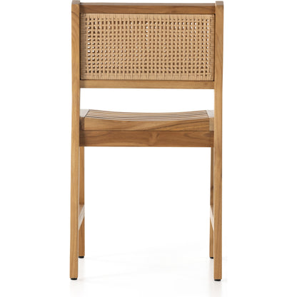 Merit Outdoor Dining Chair by Four Hands in faux rattan, natural teak. Made from solid fsc®-certified teak, 100% polyethylene in a transitional style.