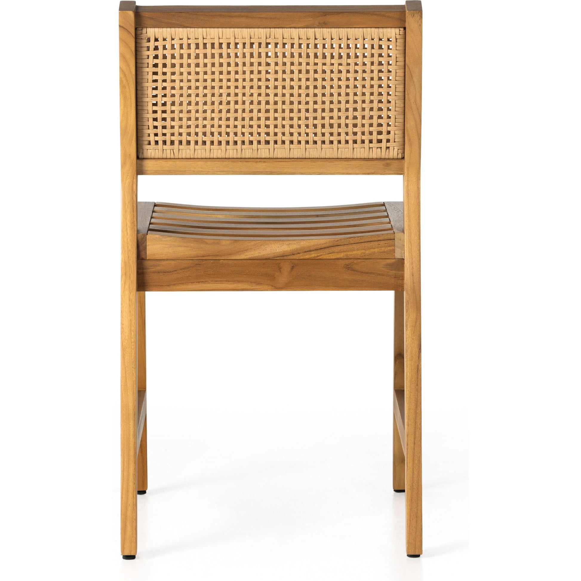 Merit Outdoor Dining Chair by Four Hands in faux rattan, natural teak. Made from solid fsc®-certified teak, 100% polyethylene in a transitional style.