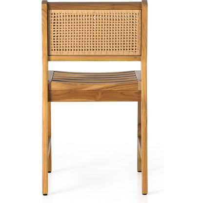 Merit Outdoor Dining Chair by Four Hands in faux rattan, natural teak. Made from solid fsc®-certified teak, 100% polyethylene in a transitional style.