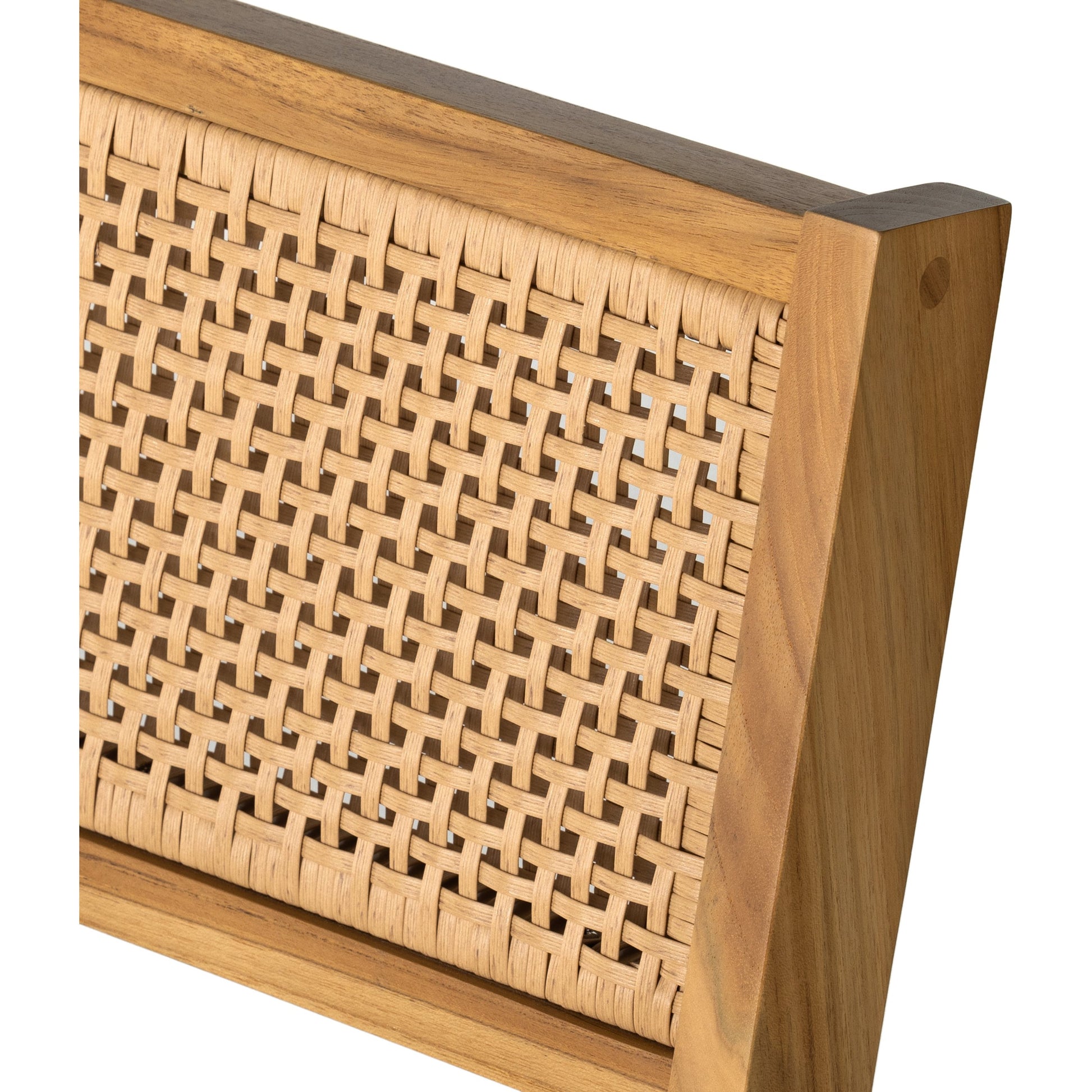 Merit Outdoor Dining Chair by Four Hands in faux rattan, natural teak. Made from solid fsc®-certified teak, 100% polyethylene in a transitional style.