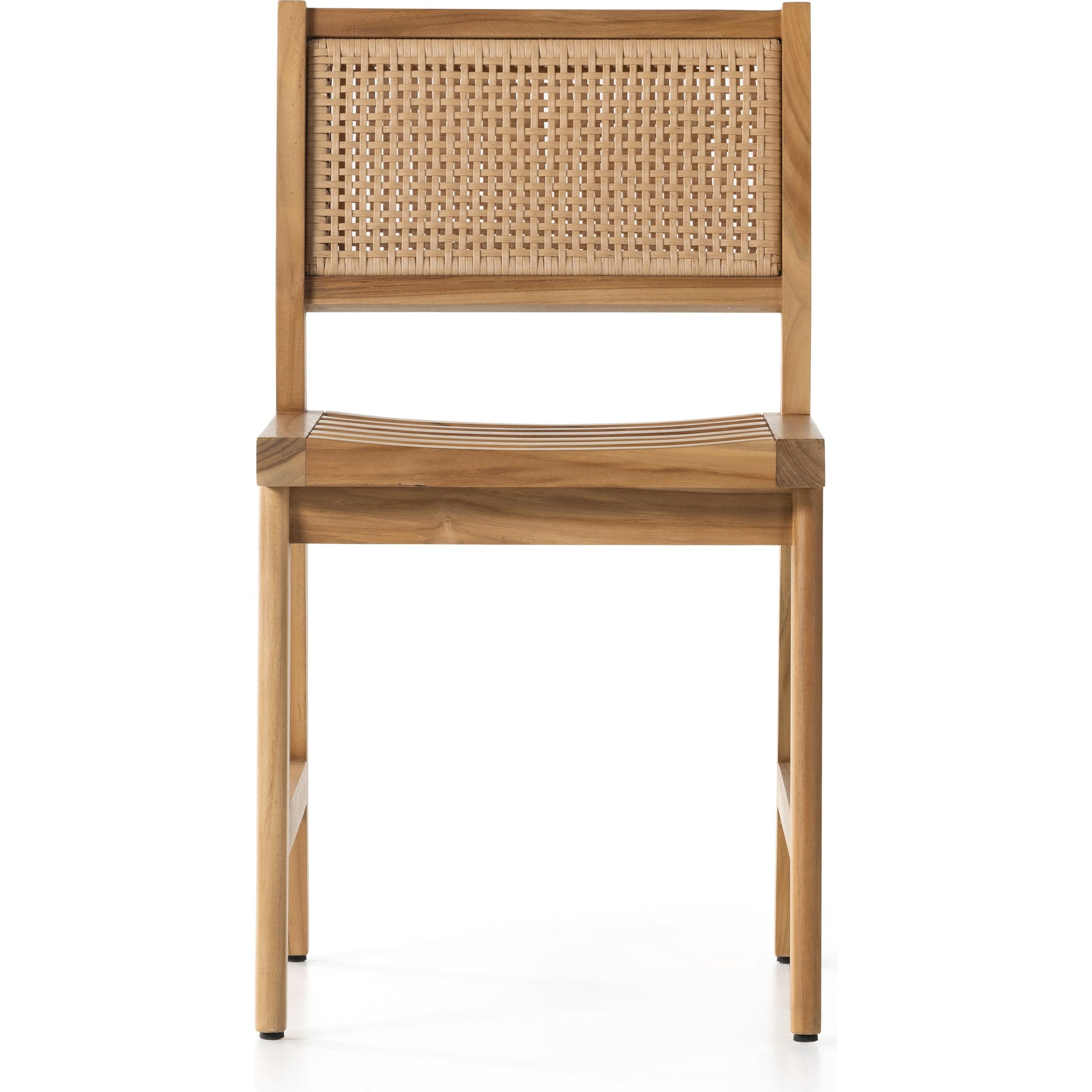 Merit Outdoor Dining Chair by Four Hands in faux rattan, natural teak. Made from solid fsc®-certified teak, 100% polyethylene in a transitional style.