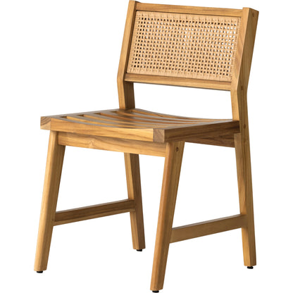 Merit Outdoor Dining Chair by Four Hands in faux rattan, natural teak. Made from solid fsc®-certified teak, 100% polyethylene in a transitional style.