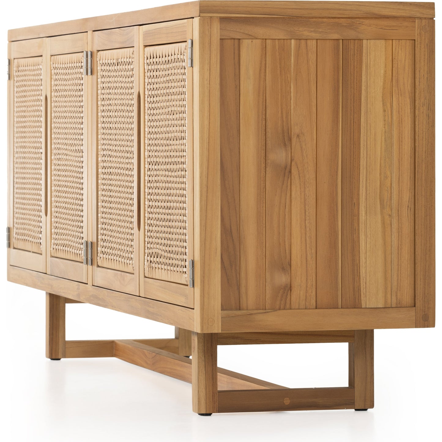 002 SI-1901418 | Additional Silo | Merit Outdoor Sideboard by Four Hands in faux rattan, natural teak. Made from solid fsc®-certified teak, 100% polyethylene in a coastal style.