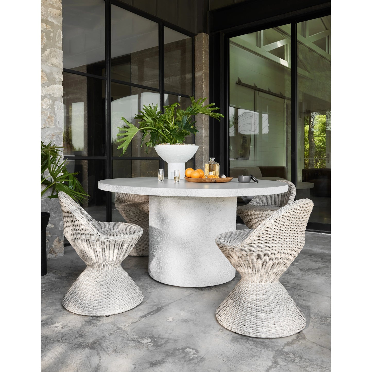 008 SI-1901045 | Lifestyle | Pressler Outdoor Planter, (Set of 2) by Four Hands in plaster molded concrete and white. Made from concrete in a modern style.