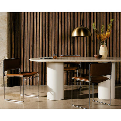 Belle Oval Dining Table by Four Hands in ivory iron, cream marble. Made from solid marble, iron in a modern style.