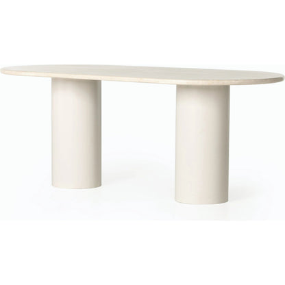 Belle Oval Dining Table by Four Hands in ivory iron, cream marble. Made from solid marble, iron in a modern style.