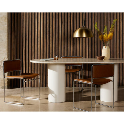 Belle Oval Dining Table by Four Hands in ivory iron, cream marble. Made from solid marble, iron in a modern style.